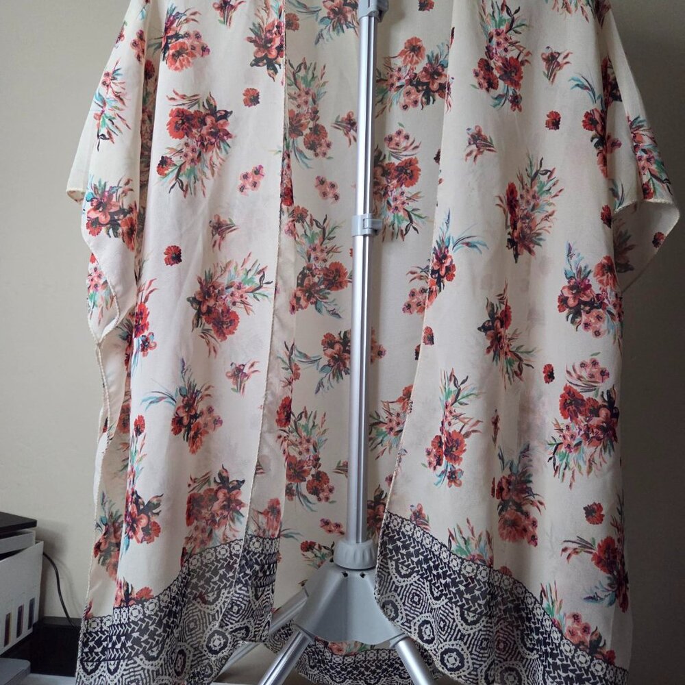 Women's Floral Print Kimono Style Cardigan Loose Cover Up Casual Blouse